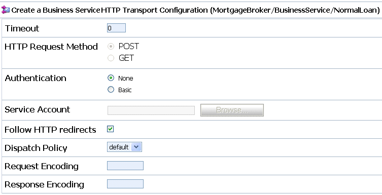 HTTP Transport Configuration of a Business Service