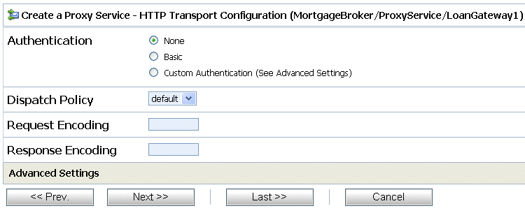 HTTP Transport Configuration of Proxy Service