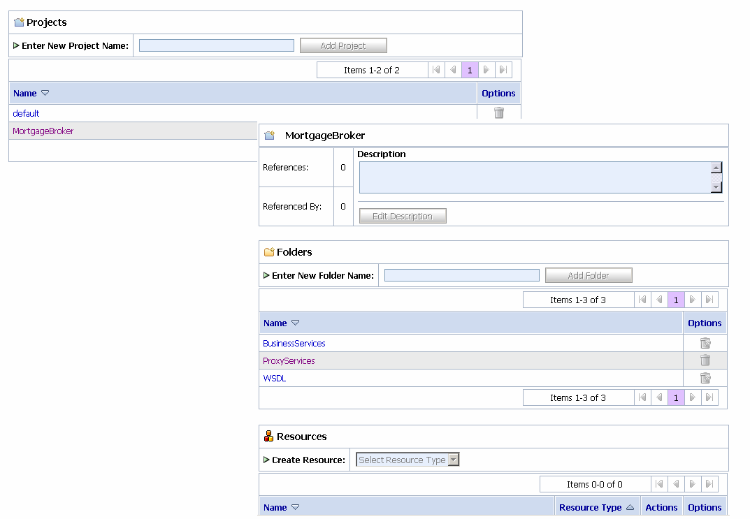 Project Explorer View of AquaLogic Service Bus Projects and Folders