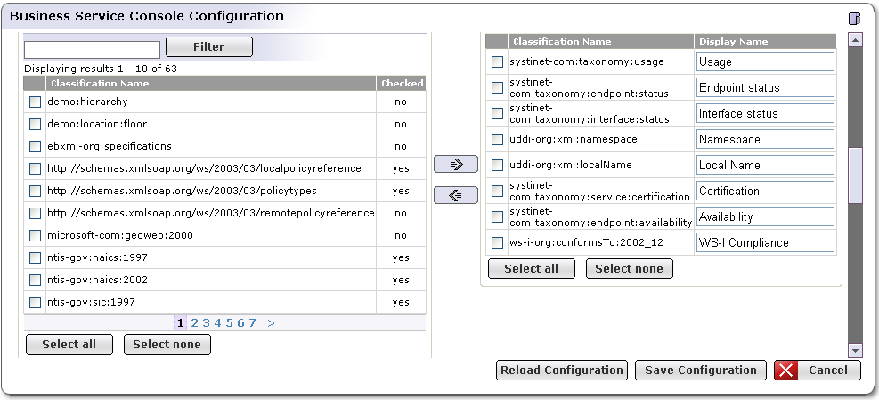 Business Service Console Configuration - Browsable Classifications