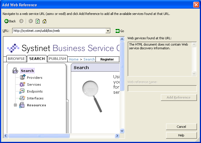 Searching BEA AquaLogic Service Registry via Web Reference Wizard