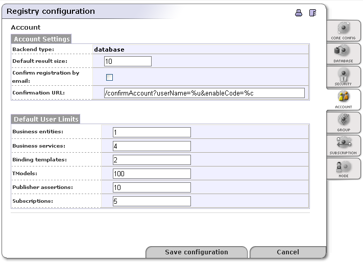 Registry Configuration - Account