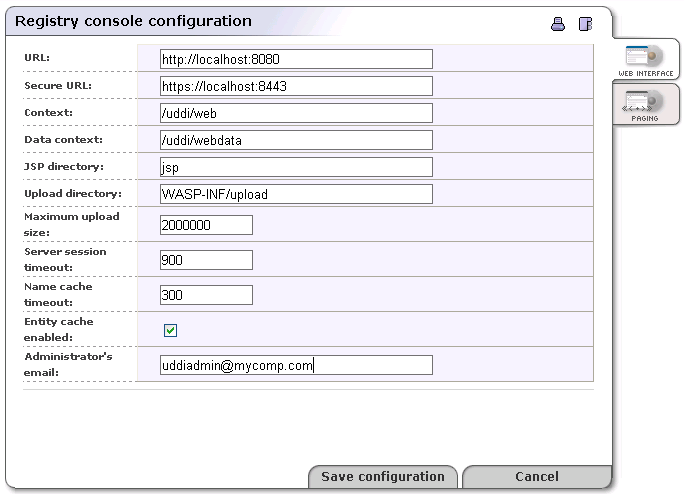 Registry Console Configuration - Web Interface Tab