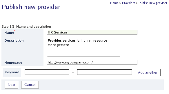 Publish Provider - Step 1