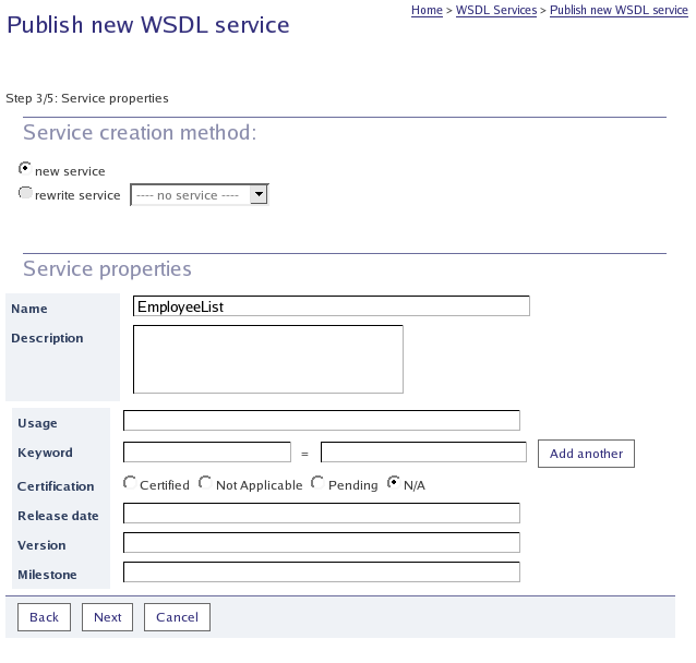 Publish Service - Service Properties