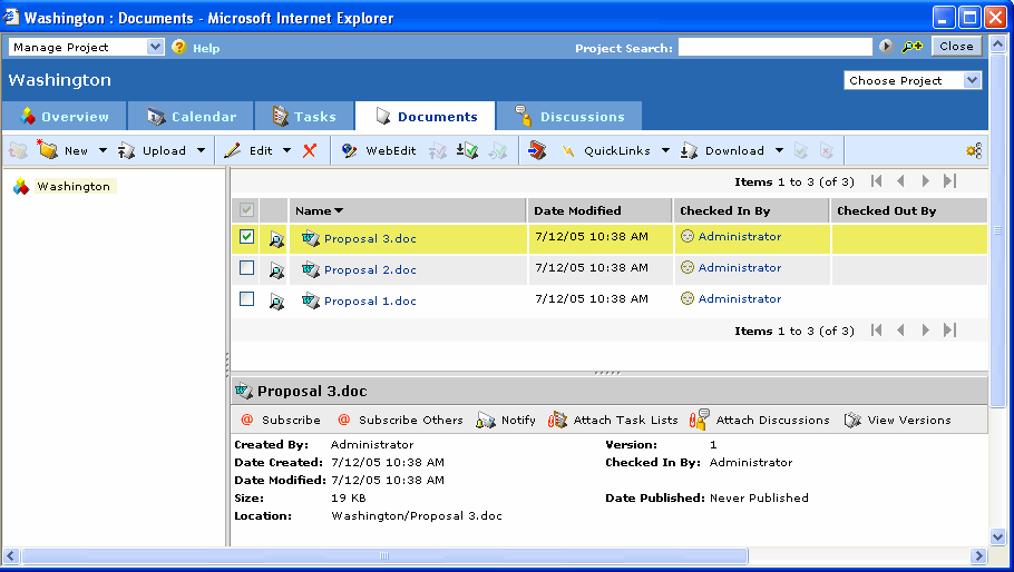 Example of a Project’s Application View