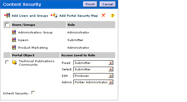 Content Security Page Displaying Portlet Mapping Fields