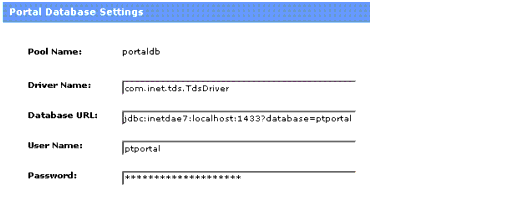 Studio Administration: Portal Database Settings Page