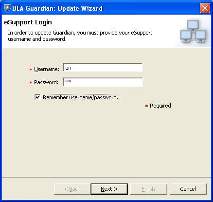 Update Wizard First Username and Password Prompt