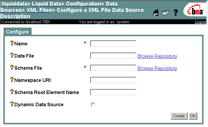 Configuring a Liquid Data Source Description for an XML File