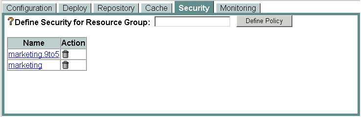 Security Tab of Liquid Data Administration Console