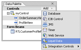 Adding a Control to a Page Flow from the Data Palette
