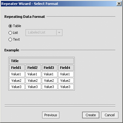 Repeater Wizard Select Format Screen