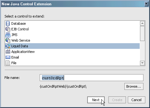 Selecting and Naming a Liquid Data Control