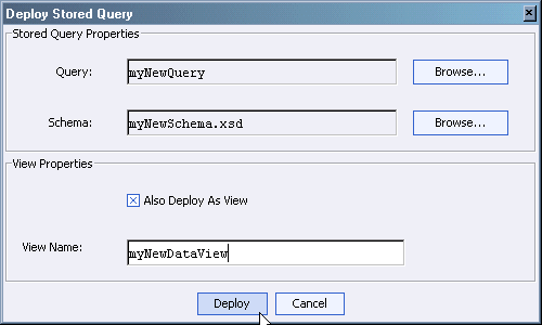 Deploy Query Dialog with Create Data View Option Enabled