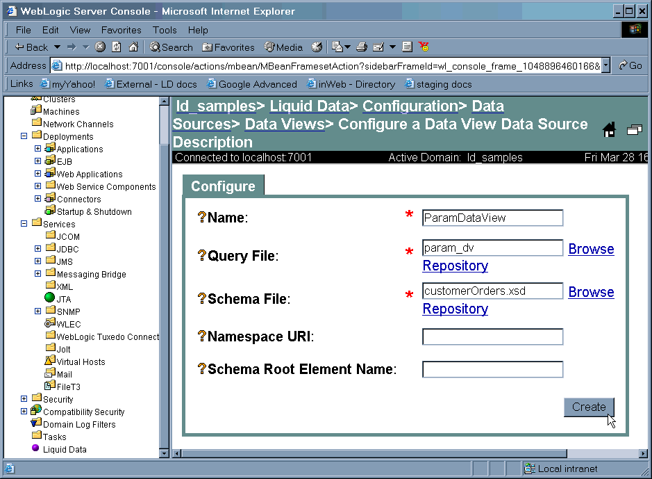 Creating the Data View in the Administration Console
