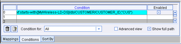 Condition with starts-with Constant in Row on Conditions Tab