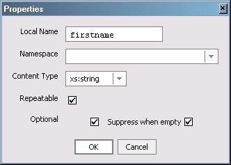 Target Schema Properties Dialog with Suppress When Empty Option Selected