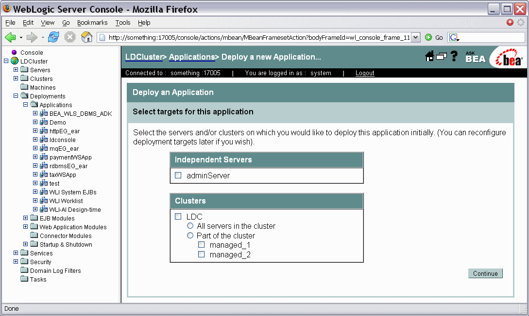 Selecting a Target for the Application