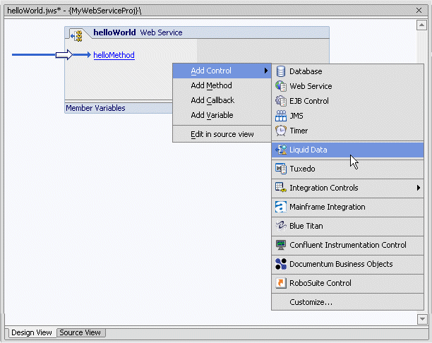 Adding a Liquid Data Control to a Web Service