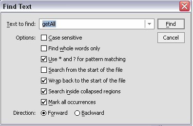 Source View Search Dialog Box