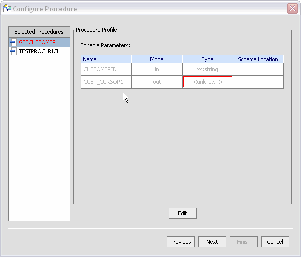 Configuring a Stored Procedure in Pre-editing Mode