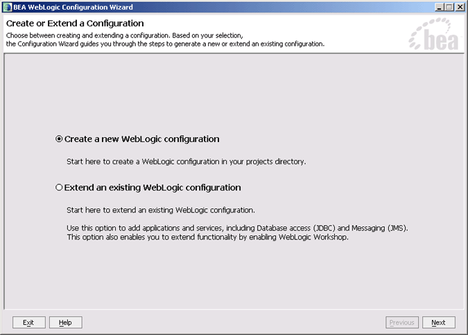 Create or Extend a Configuration window