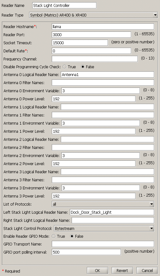 Symbol AR400 Stack Light Configuration