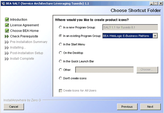 Choose Shortcut Folder Screen (Windows only)
