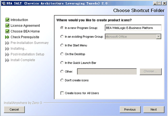 Choose Shortcut Folder Screen (Windows only)