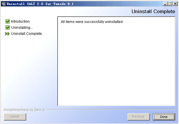 Uninstall Complete Screen