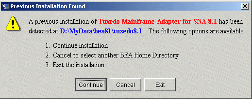 Previous Installation Found Message Box