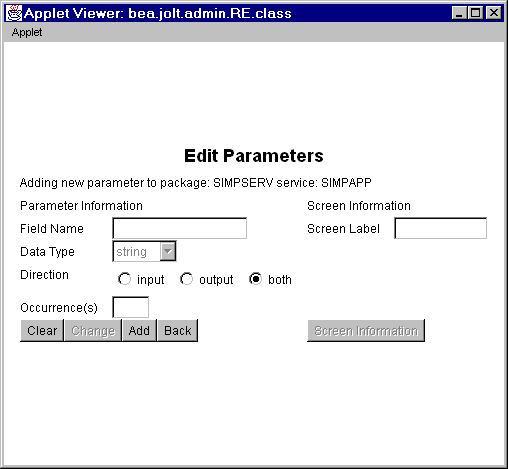Edit Parameters Window: Add a Parameter