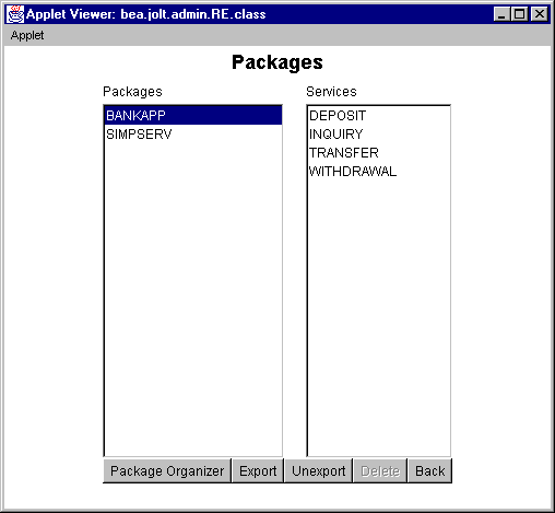 Packages Window: Export and Unexport Buttons