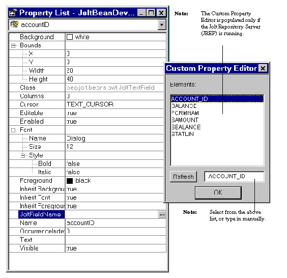 Example of JoltTextField Property List and Custom Property Editor