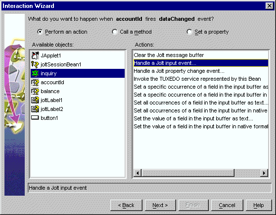 Select inquiry Object and Handle a Jolt input event Action