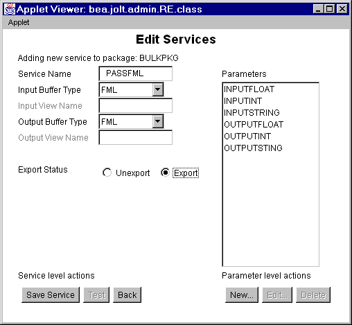 Repository Editor Window: Edit Services (PASSFML)