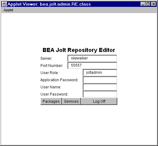 BEA Jolt Repository Editor Logon Window Prior to Exit