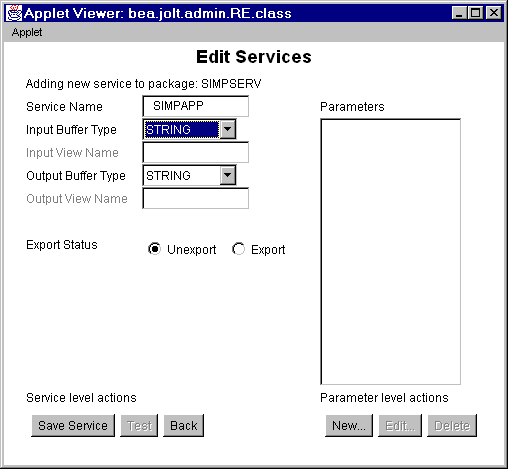 Edit Services Window: Select STRING Buffer Type