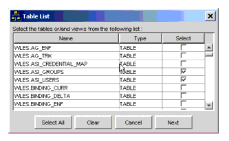 Table List Dialog Box
