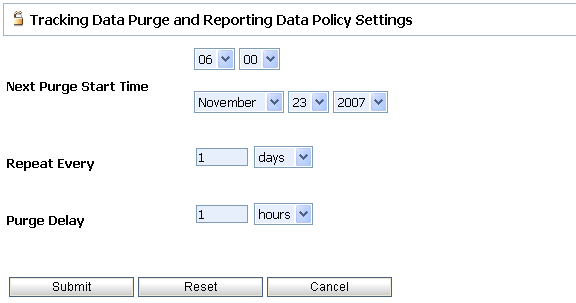 Tracking Data Purge and Reporting Data Policy Settings
