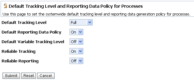 Default Tracking Level and Reporting Data Policy for Processes