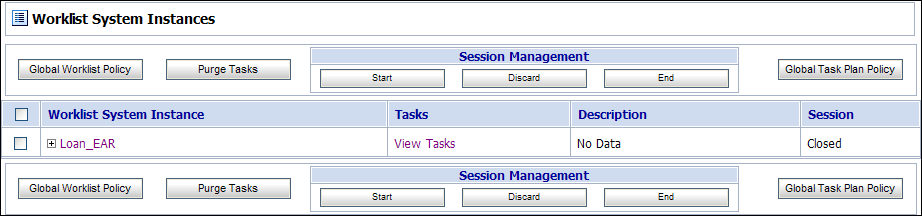 Worklist System Instances Page