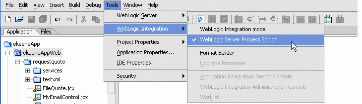 WebLogic Server Process Edition Menu Selection