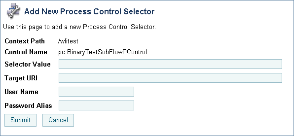 Add New Process Control Selector Page