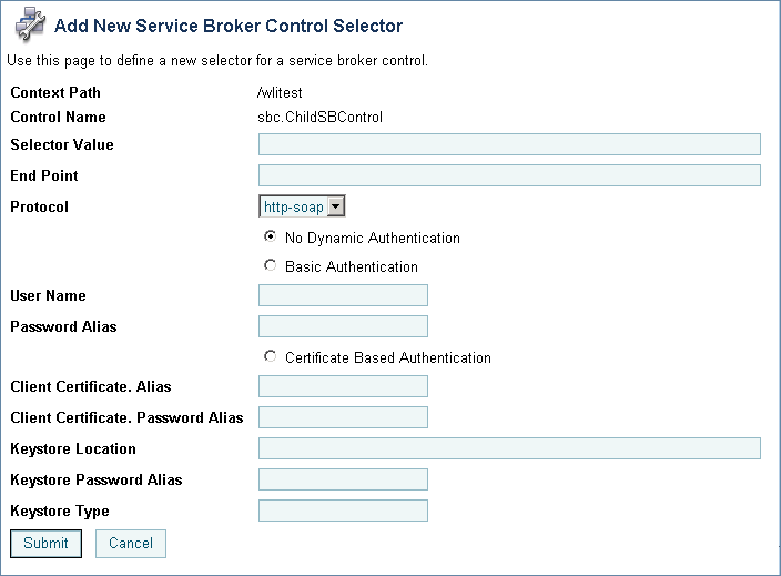 Add New Service Broker Control Selector Page