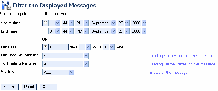 Filter Displayed Messages Page