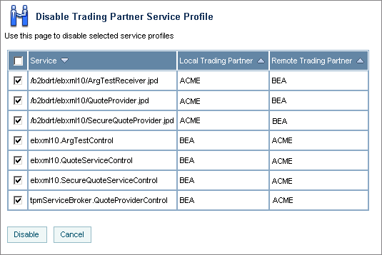 Disable Trading Partner Service Profile