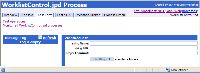 Business Process in Test Form Page 