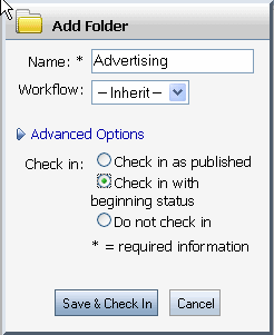 Using Advanced Options When Creating a New Folder